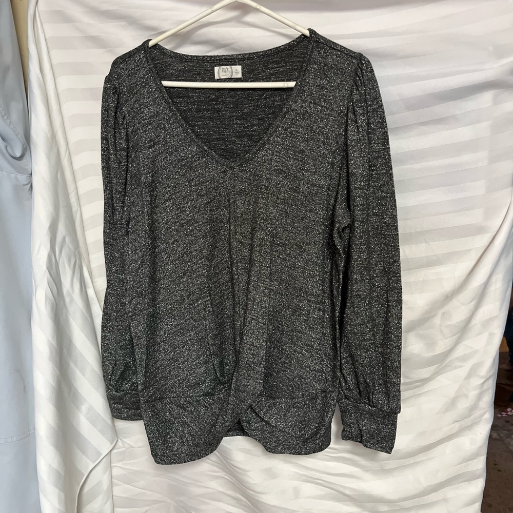 Maurices Charcoal Twist Front V-Neck Blouse